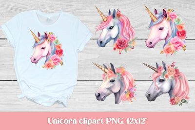Pink unicorn clipart | Unicorn flower sublimation design Sublimation Svetana Studio 