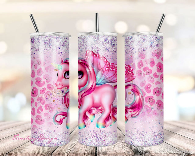 Pink Unicorn Glitter 20 oz Tumbler Wrap PNG Sublimation TrendingDesign 
