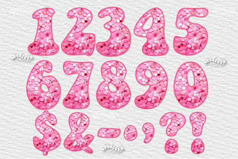 Pink Valentine Alphabet PNG Glitter Letters Numbers Symbols Girl Glitter Sequins and Stitches Embroidery Sublimation Createya Design 