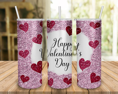 Pink Valentine Heart Glitter Tumbler Png, Glitter Tumbler Design, 20 oz Skinny Tumbler Wrap, Heart Tumbler Wrap Sublimation BOO-design 