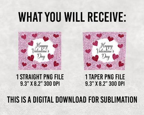 Pink Valentine Heart Glitter Tumbler Png, Glitter Tumbler Design, 20 oz Skinny Tumbler Wrap, Heart Tumbler Wrap Sublimation BOO-design 