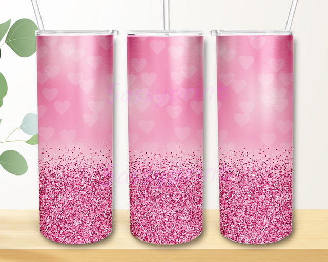 Pink Valentine Tumbler Design, Valentine's Day 20oz Skinny Tumbler, Pink Glitter Hearts Tumbler Wrap, Love Tumbler Png, Valentine's Day Gift, Digital Download Sublimation sassyprint 