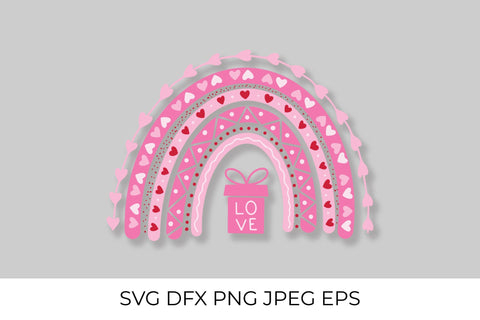 Pink Valentines Rainbow SVG with hearts and gift box SVG LaBelezoka 