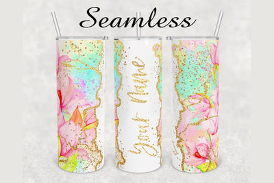 Pink Watercolor Floral Agate Tumbler sublimation design 20 oz skinny tumbler wrap Sublimation BambinaCreations 