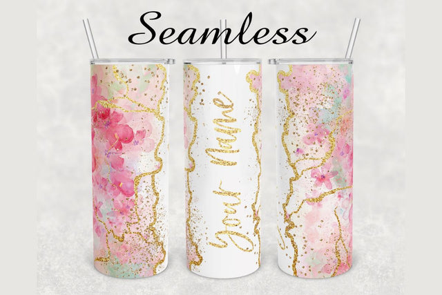 Pink Watercolor Flowers Agate Tumbler sublimation design 20 oz skinny tumbler wrap Sublimation BambinaCreations 