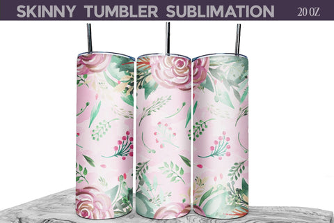 Pink With Flowers Tumbler Sublimation | Pink Floral Tumbler Sublimation WatercolorColorDream 