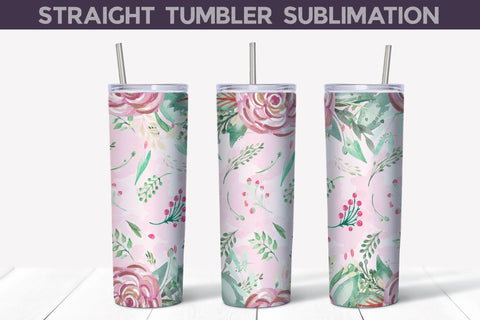 Pink With Flowers Tumbler Sublimation | Pink Floral Tumbler Sublimation WatercolorColorDream 