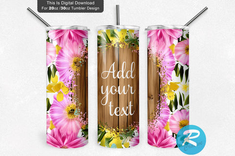 Pink Wood Flower 20 oz / 30 oz Tumbler PNG Sublimation Regulrcrative 