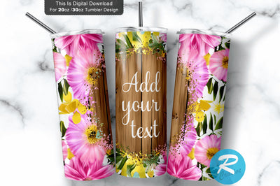 Pink Wood Flower 20 oz / 30 oz Tumbler PNG Sublimation Regulrcrative 