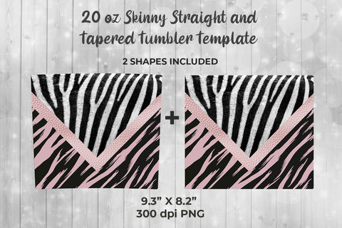 Pink Zebra 20oz Skinny Tumbler Wrap Template for Sublimation Sublimation Sublimatiz Designs 