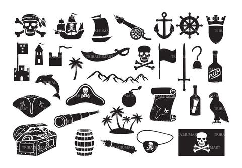 Pirate icons set SVG TribaliumArtSF 