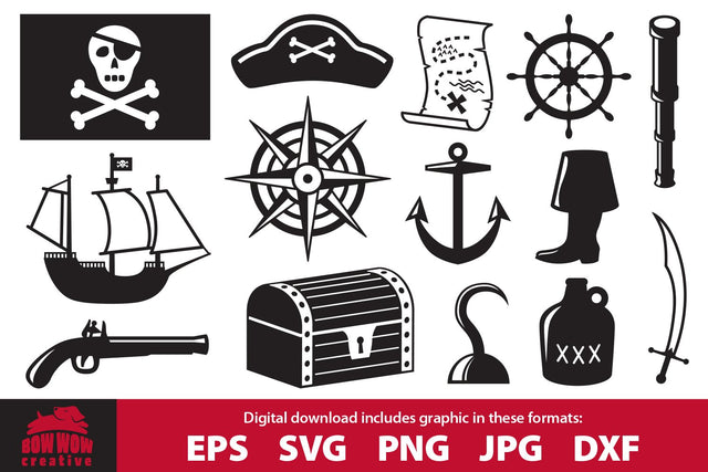 Pirate Objects & Symbols SVG Cutting File & Clipart Bundle SVG Bow Wow Creative 