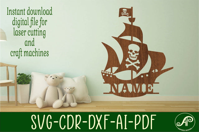 Pirate ship theme Name sign svg laser cut template SVG APInspireddesigns 