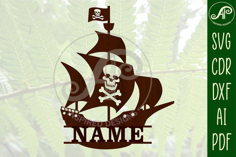 Pirate ship theme Name sign svg laser cut template SVG APInspireddesigns 