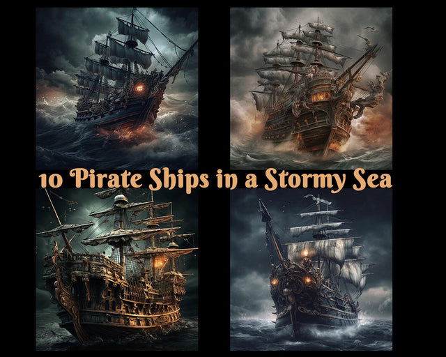 Pirate Ships in a Stormy Sea, Ghost Ship, JPG Sublimation nikola 