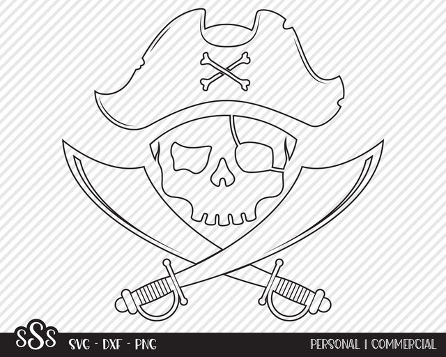 Pirate Skull & Crossed Swords Outline | Outdoor SVG SVG Texas Southern Cuts 