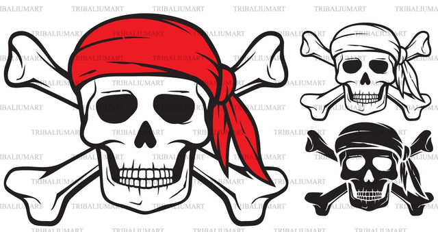 Pirate skull, red bandana and crossed bones SVG TribaliumArtSF 
