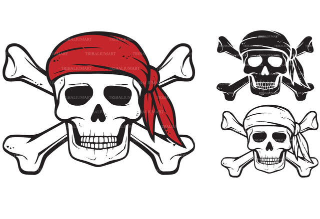 Pirate skull, red bandana and crossed bones SVG TribaliumArtSF 