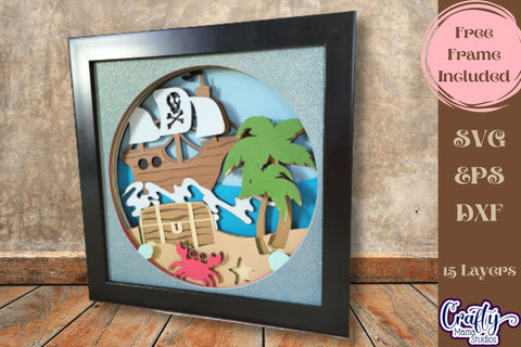 Pirate Svg Shadow Box, 3D Layered Pirate Ship Treasure Chest SVG Crafty Mama Studios 