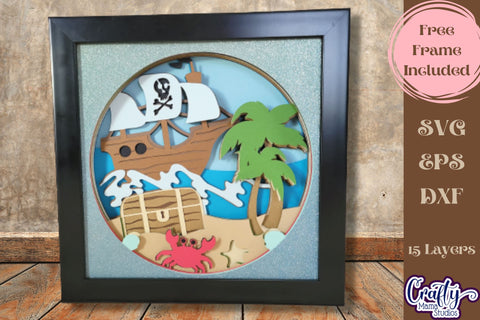 Pirate Svg Shadow Box, 3D Layered Pirate Ship Treasure Chest SVG Crafty Mama Studios 