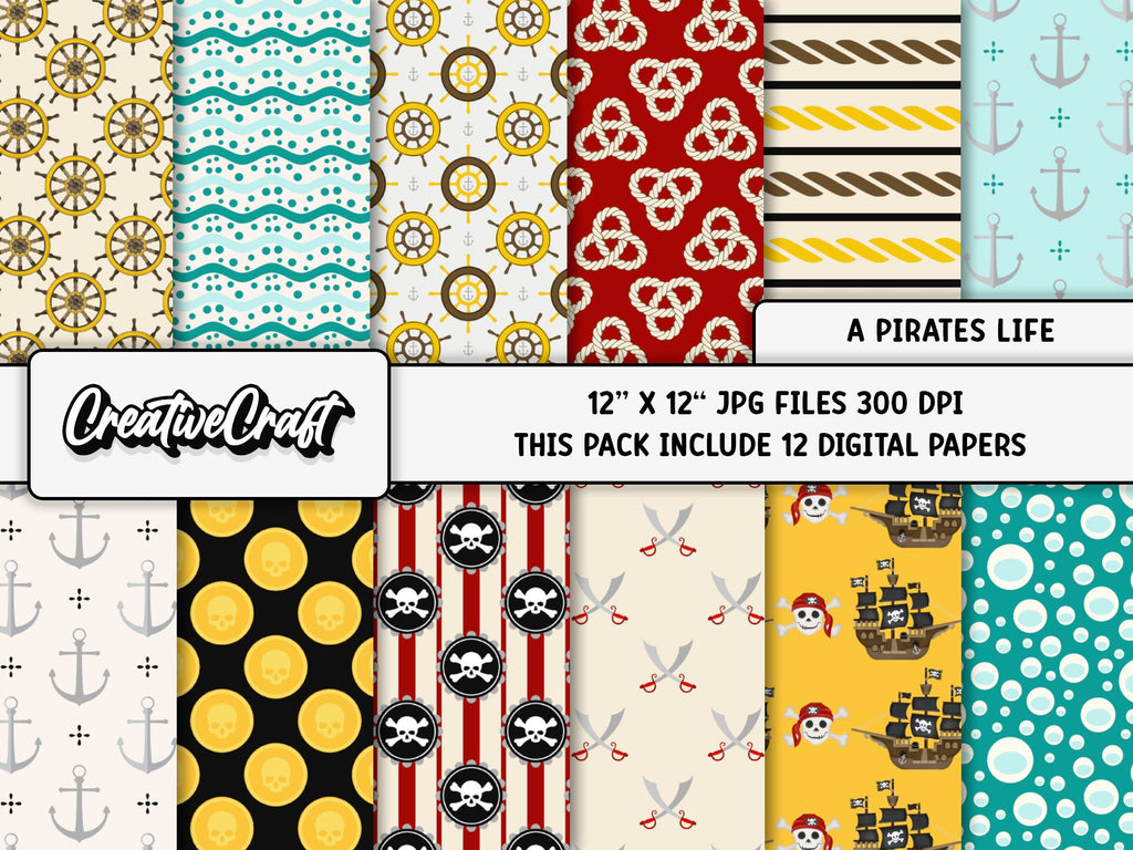 Pirates Life Digital Papers, scrapbook backgrounds designs - So Fontsy