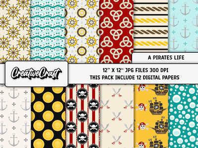 Pirates Life Digital Papers, scrapbook backgrounds designs Digital Pattern CreativeCraftShop 