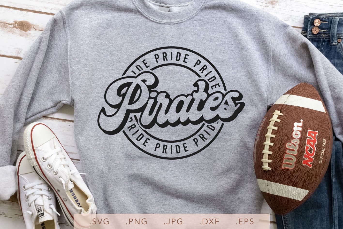 Pirates Pride Round Vintage SVG DXF JPG PNG EPS, School Team Spirit