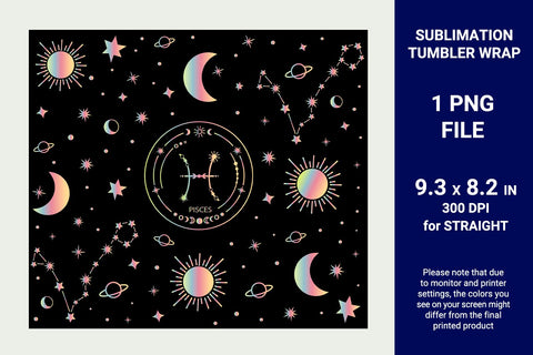 Pisces Tumbler Sublimation, Zodiac sign tumbler wrap Sublimation KMarinaDesign 