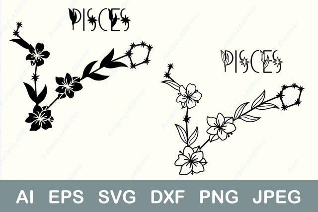 Pisces zodiac sign with flowerssvg, Horoscope symbol svg, Floral constellation SVG AnastasiyaArtDesign 