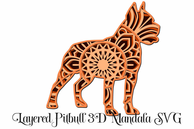 Pit Bull Mandala 3D Layered Dog SVG file, 4 layers SVG Digital Honeybee 