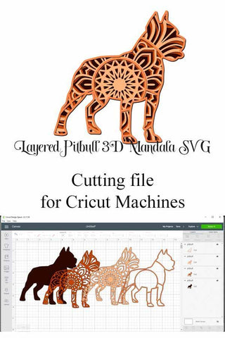 Pit Bull Mandala 3D Layered Dog SVG file, 4 layers SVG Digital Honeybee 