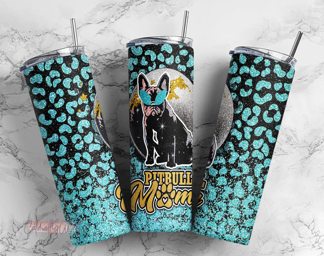 Pit Bull Mom - Digital 20oz Skinny Tumbler Wrap Milky Way Bully Blue Seamless Tapered Straight Template Design Graphics PNG Sublimation CaldwellArt 