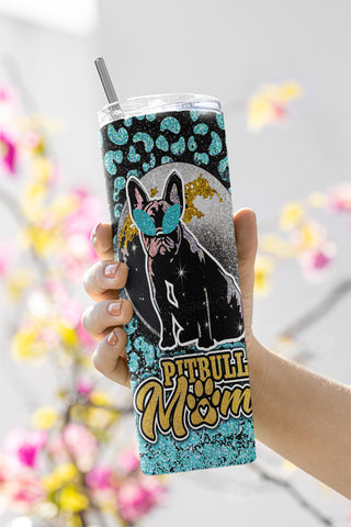 Pit Bull Mom - Digital 20oz Skinny Tumbler Wrap Milky Way Bully Blue Seamless Tapered Straight Template Design Graphics PNG Sublimation CaldwellArt 