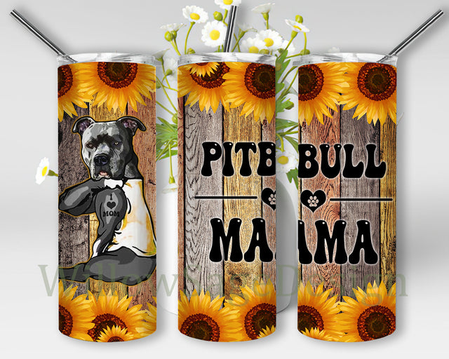 Pitbull Mama Wood Tumbler Design, I Love Mom Tumbler Png, Pitbull Sunflowers 20oz Skinny Tumbler, Dog Mom Tumbler Template, Mama Subimation Design, Mothers Day Gift, Digital Download Sublimation WillowSageDesign 