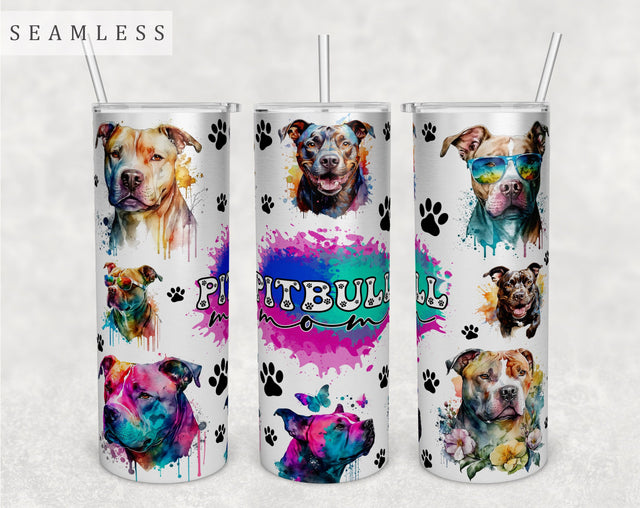 Pitbull Mom Tumbler Wrap, 20oz Skinny Tumbler Sublimation Design, Pit Bull Mama Tumbler PNG Sublimation HappyDesignStudio 