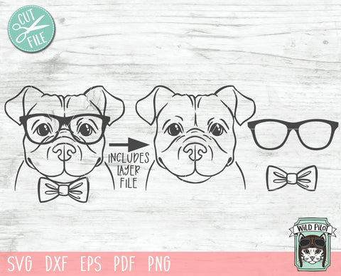 Pitbull SVG Cut File, Dog With Glasses SVG, Dog SVG Cut File, Pitbull Bowtie SVG, Pittie SVG, Nerdy SVG, Nerd SVG SVG Wild Pilot 