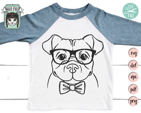 Pitbull SVG Cut File, Dog With Glasses SVG, Dog SVG Cut File, Pitbull Bowtie SVG, Pittie SVG, Nerdy SVG, Nerd SVG SVG Wild Pilot 