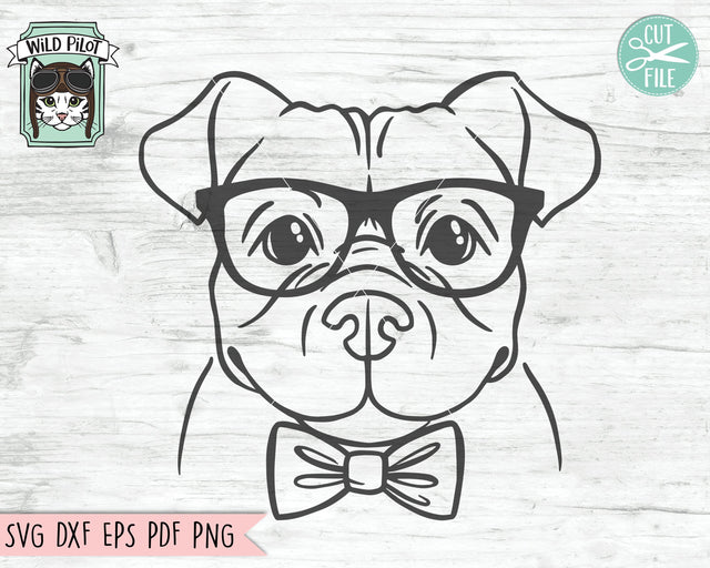 Pitbull SVG Cut File, Dog With Glasses SVG, Dog SVG Cut File, Pitbull Bowtie SVG, Pittie SVG, Nerdy SVG, Nerd SVG SVG Wild Pilot 