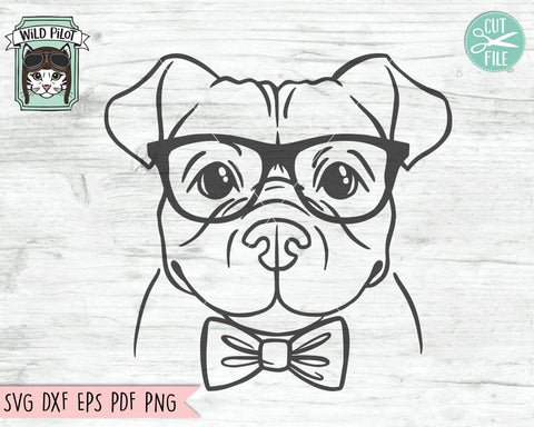 Pitbull SVG Cut File, Dog With Glasses SVG, Dog SVG Cut File, Pitbull Bowtie SVG, Pittie SVG, Nerdy SVG, Nerd SVG SVG Wild Pilot 