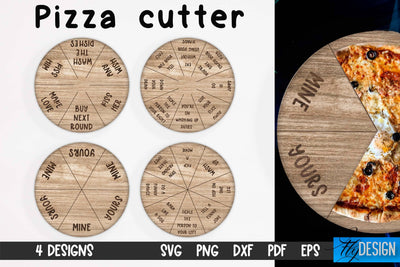 Pizza Cutter Laser Cut SVG | Kitchen SVG Design | Pizza Board Game CNC files SVG Fly Design 