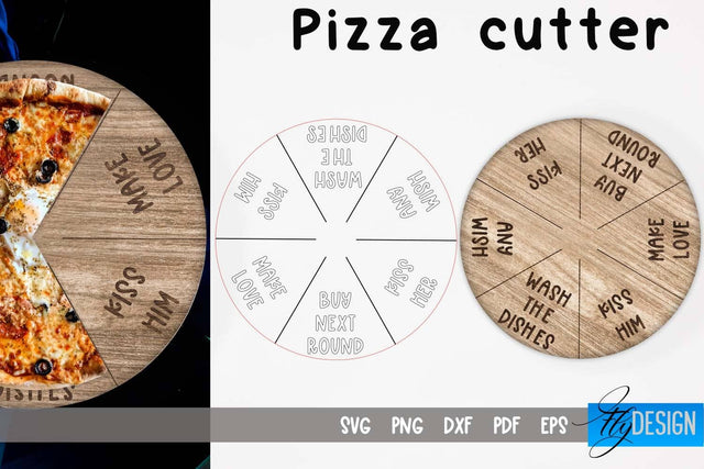 Pizza Cutter Laser Cut SVG | Kitchen SVG Design | Pizza Board Game CNC files SVG Fly Design 