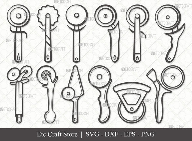 Pizza Cutter Outline SVG Cut File | Pizza Wheel Svg | Circle Knife Svg | Pizza Svg | Eps | Dxf | Png | Bundle SVG ETC Craft 