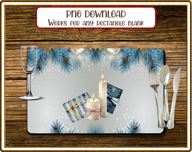 Placemat Blue Christmas Rectangular Sublimation JPG Sublimation Designs by Rae 