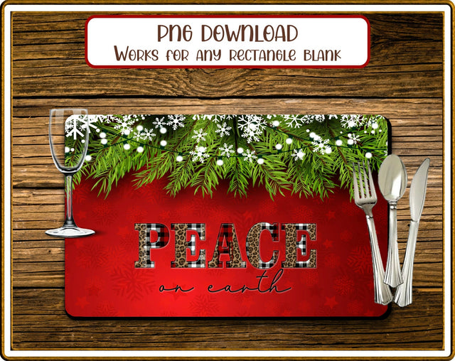 Placemat Peace On Earth Christmas Rectangular Sublimation JPG Sublimation Designs by Rae 