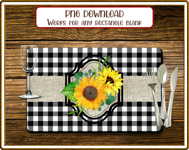Placemat Sunflower Checked Rectangular Sublimation JPG Sublimation Designs by Rae 