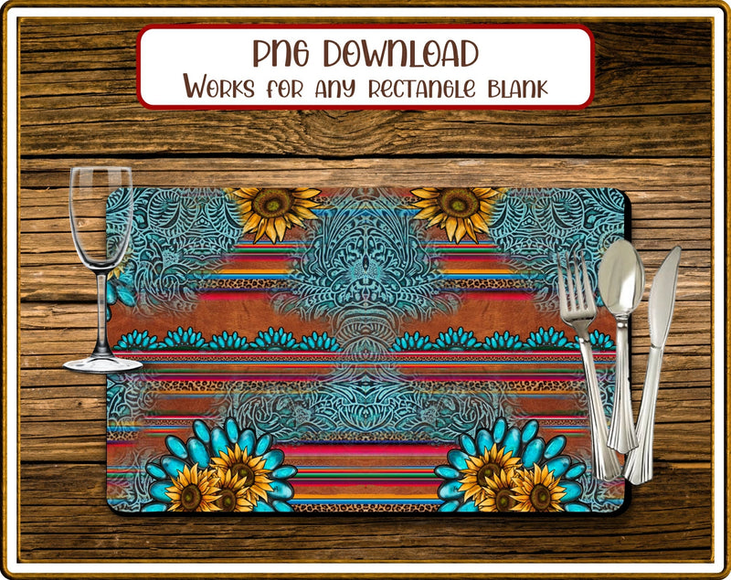 Placemat Western Sunflower Rectangular Sublimation JPG Sublimation Designs by Rae 