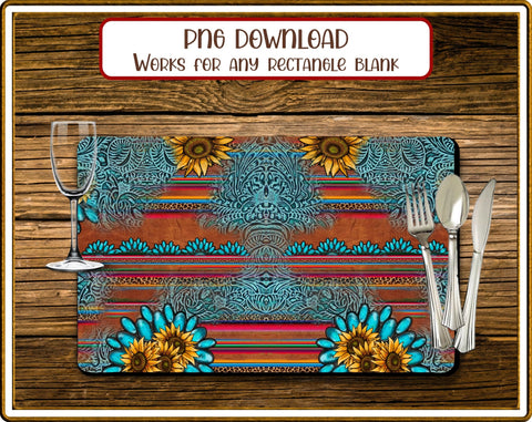 Placemat Western Sunflower Rectangular Sublimation JPG Sublimation Designs by Rae 