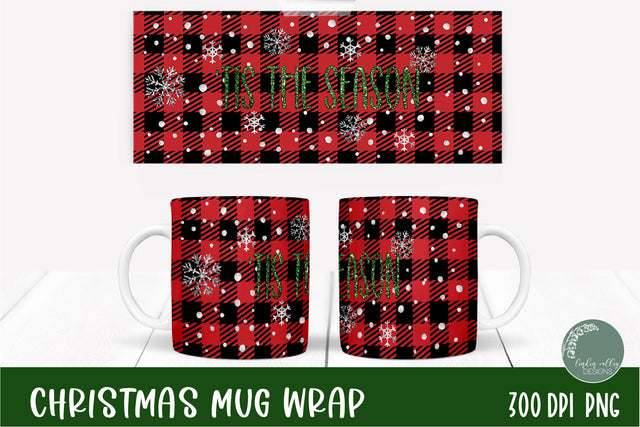 Plaid Christmas Sublimation Mug-Tis The Season Christmas Mug Wrap PNG Sublimation Linden Valley Designs 
