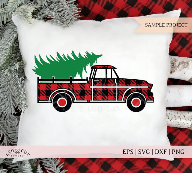Plaid Christmas Vintage Truck SVG files SVG SVG Cut Studio 