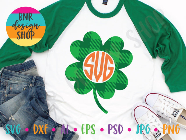 Plaid Clover Monogram Frame SVG SVG BNRDesignShop 